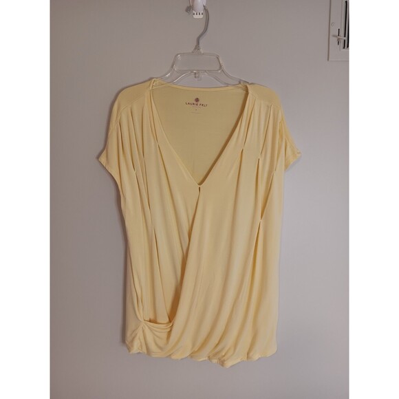 Laurie Felt Pullover Blouse Top Crossover Top Yellow Sz Medium - Picture 1 of 5